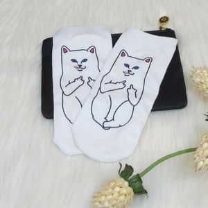 NEW!!!! White Cat Flip off Socks